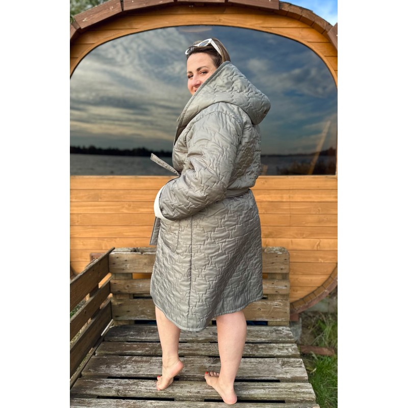 Wolfly damski SZLAFROK płaszcz PIKOWANY ocieplany outdoor z kapturem Szałwiowy - 6