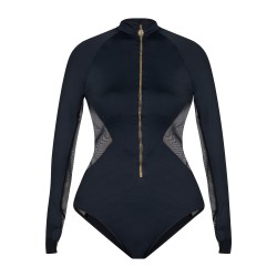 Wolfly damskie body z długim rękawem rozpinane z zamkiem czarne - 1