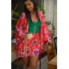 Wolfly damskie kimono plażowe luźny szlafrok na lato w kwiaty różowy czerwony - 2