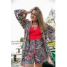 Wolfly damskie kimono plażowe luźny szlafrok na lato w liście szary - 3