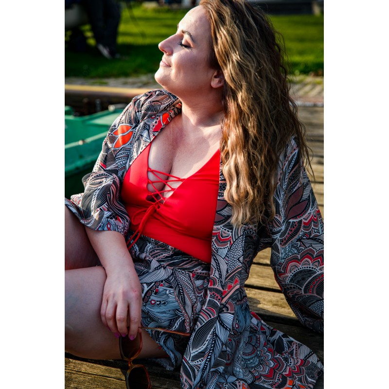 Wolfly damskie kimono plażowe luźny szlafrok na lato w liście szary - 4