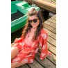 Wolfly damskie lekkie kimono plażowe luźny szlafrok na lato ceglasty wyszywany monstery - 1