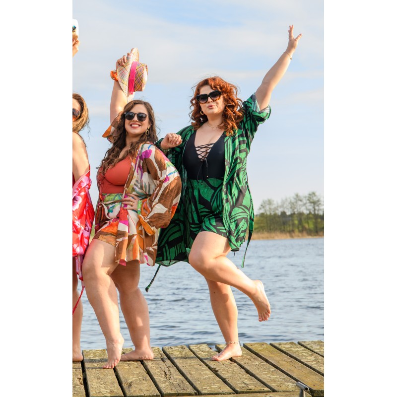 Wolfly damskie kimono plażowe luźny szlafrok na lato w liście zielony - 7