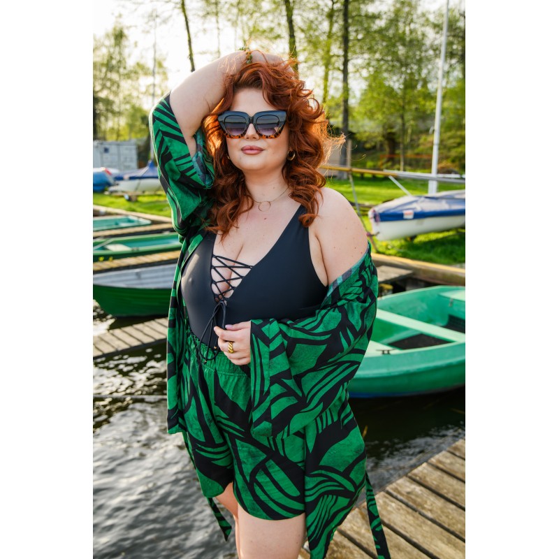 Wolfly damskie kimono plażowe luźny szlafrok na lato w liście zielony - 1