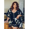 Wolfly damskie kimono plażowe luźny szlafrok na lato w ptaki czarny biały - 5
