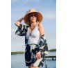 Wolfly damskie kimono plażowe luźny szlafrok na lato w ptaki czarny biały - 6