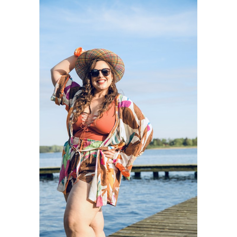 Wolfly damskie kimono plażowe krótkie szlafrok na lato multikolor - 1