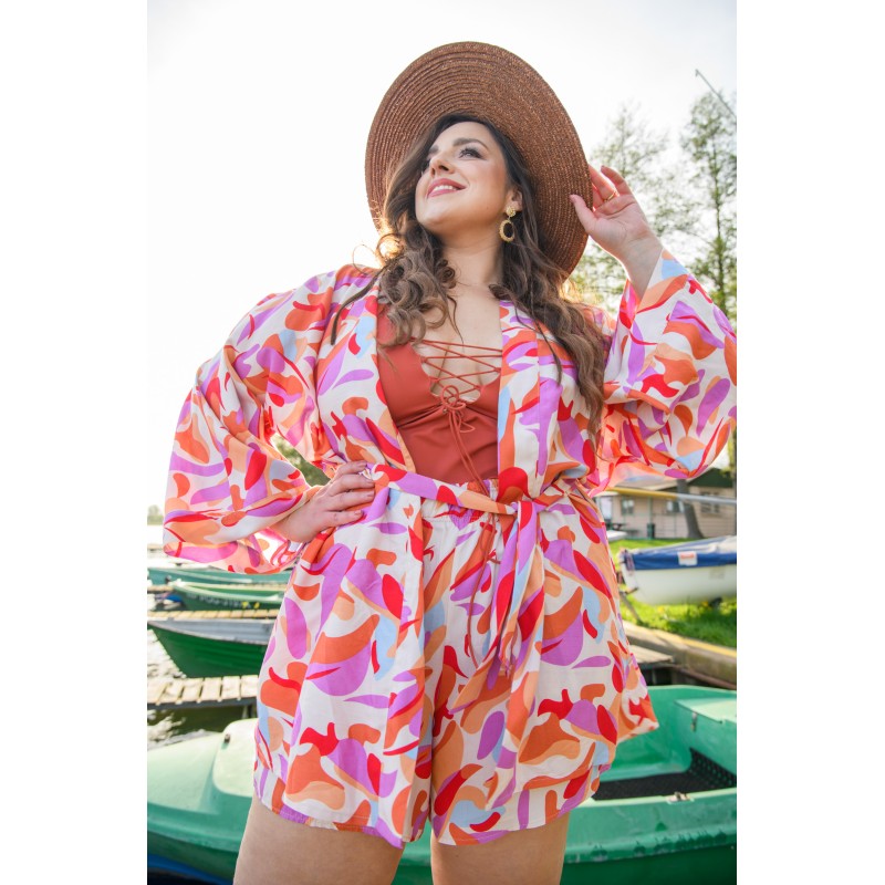 Wolfly damskie kimono szlafrok pareo na lato do stroju oversize multikolor - 2
