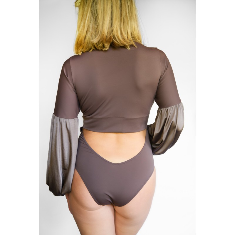 Wolfly damski strój kąpielowy z długim rękawem w stylu boho mocha mousse - 4