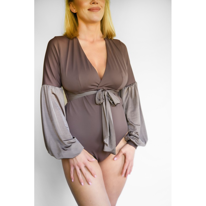 Wolfly damski strój kąpielowy z długim rękawem w stylu boho mocha mousse - 5