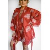 Wolfly damskie lekkie kimono plażowe luźny szlafrok na lato ceglasty wyszywany monstery - 4