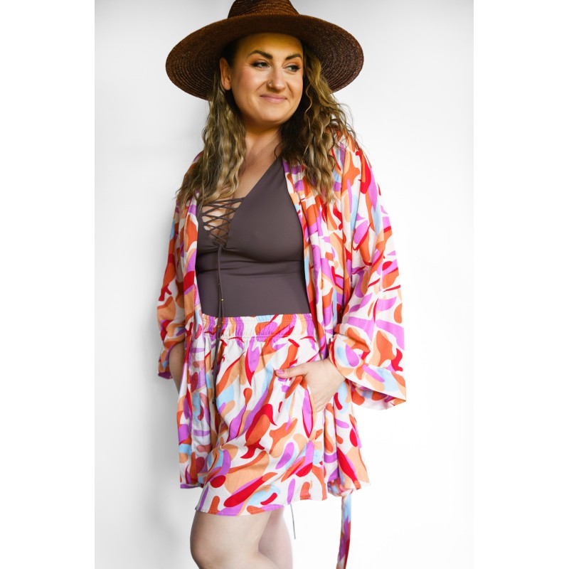 Wolfly damskie kimono szlafrok pareo na lato do stroju oversize multikolor - 3
