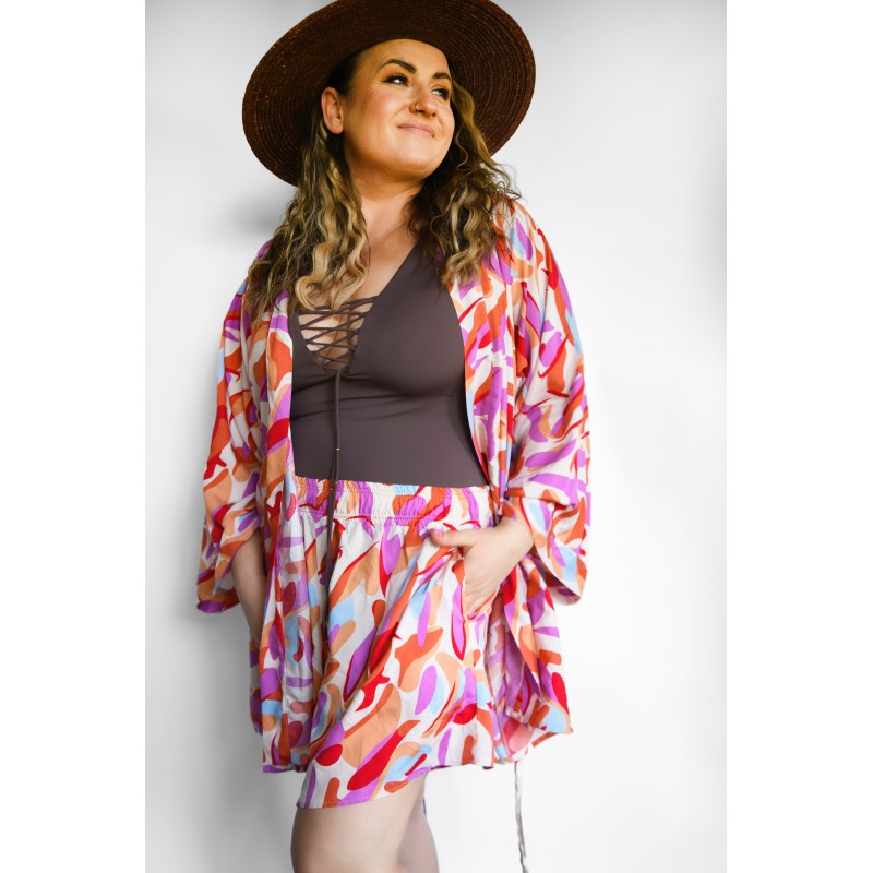 Wolfly damskie kimono szlafrok pareo na lato do stroju oversize multikolor - 4