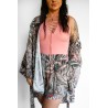 Wolfly damskie kimono plażowe luźny szlafrok na lato w liście szary - 2