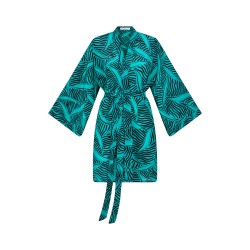 Wolfly damski szlafrok z wiązaniem kimono jedwabne turkusowe - 1