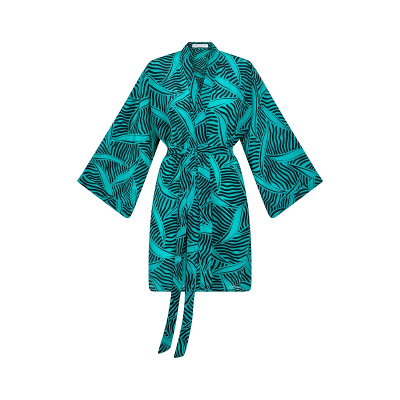 Wolfly damski szlafrok z wiązaniem kimono jedwabne turkusowe - 1