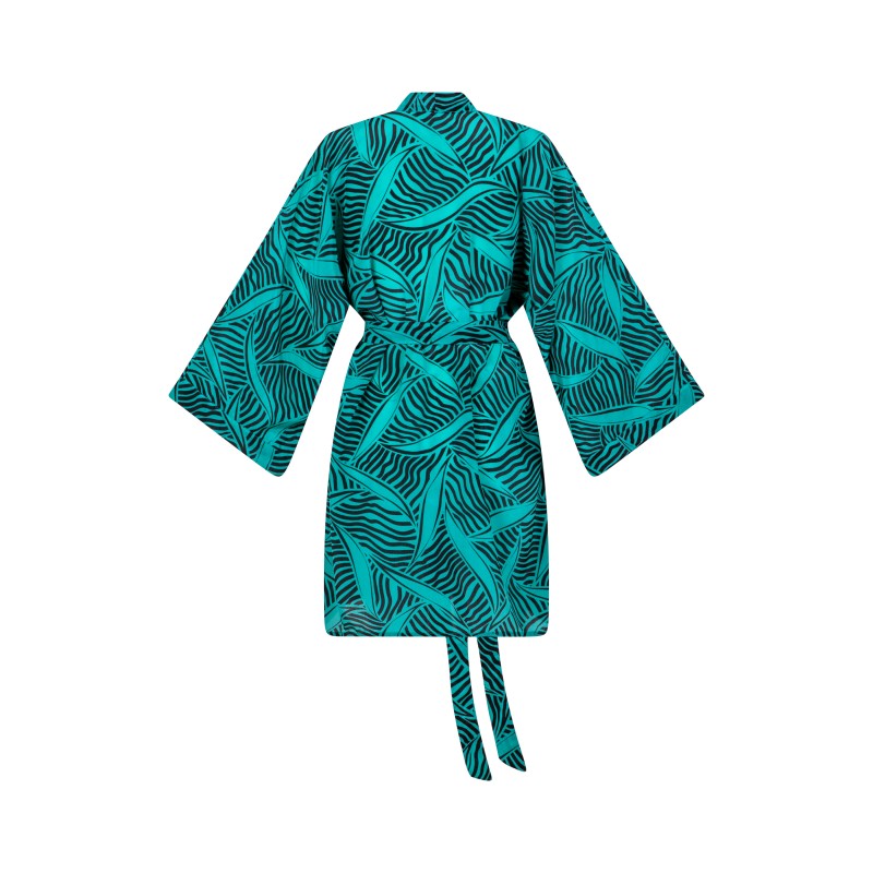 Wolfly damski szlafrok z wiązaniem kimono jedwabne turkusowe - 2