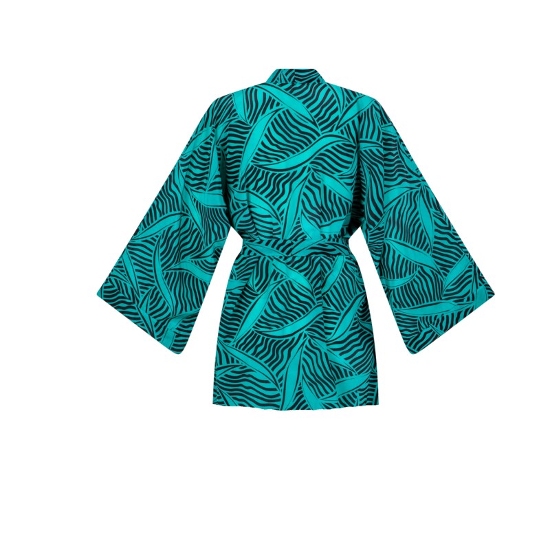Wolfly damski szlafrok z wiązaniem Kimono JEDWABNE krótkie turkusowe - 4