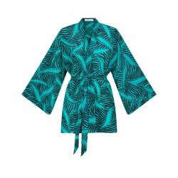 Wolfly damski szlafrok z wiązaniem Kimono JEDWABNE krótkie turkusowe - 5
