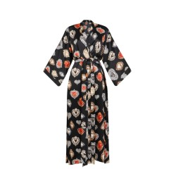 Wolfly damski szlafrok wiązany kimono JEDWABNE długie czarne - 1