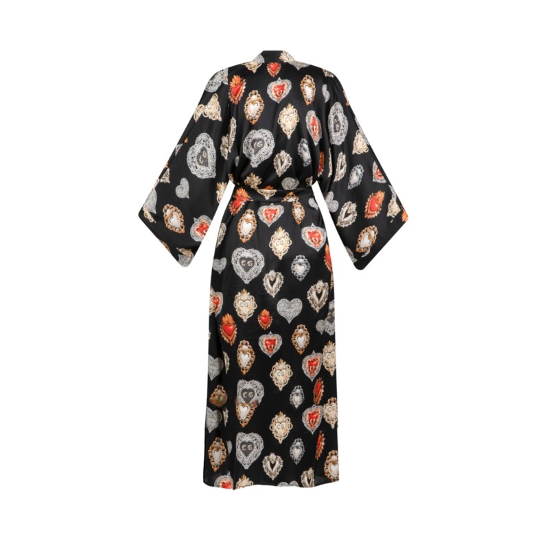Wolfly damski szlafrok wiązany kimono JEDWABNE długie czarne - 2