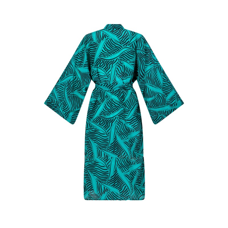 Wolfly damski szlafrok z wiązaniem Kimono JEDWABNE długie turkusowe - 4