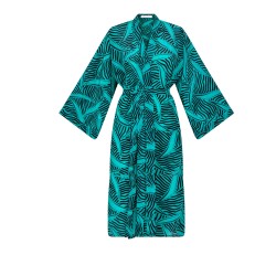 Wolfly damski szlafrok z wiązaniem Kimono JEDWABNE długie turkusowe - 5