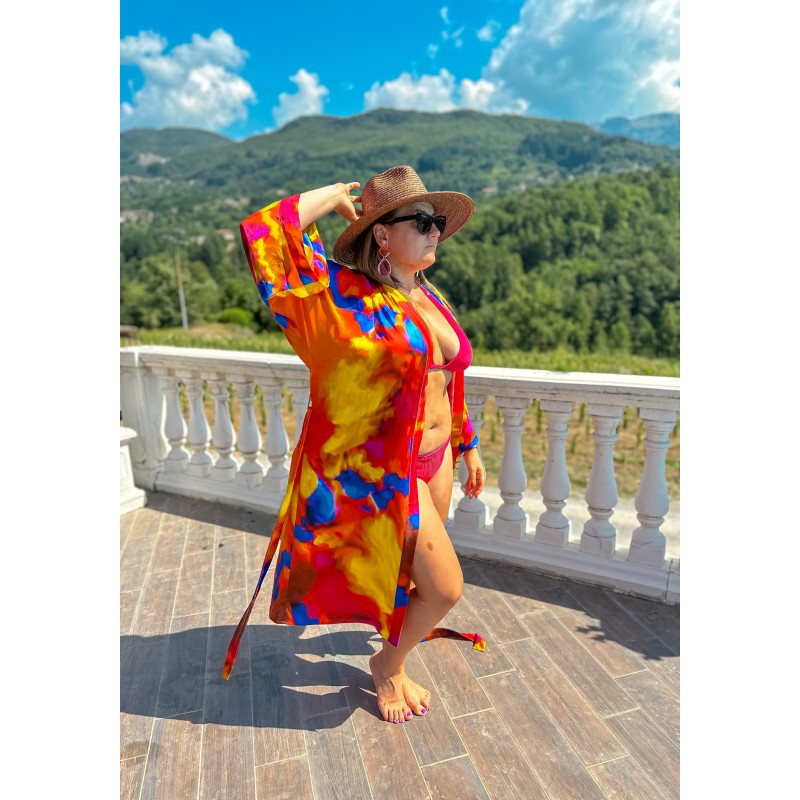 Wolfly damski szlafrok plażowy Kimono JEDWABNe pomarańczowe - 3