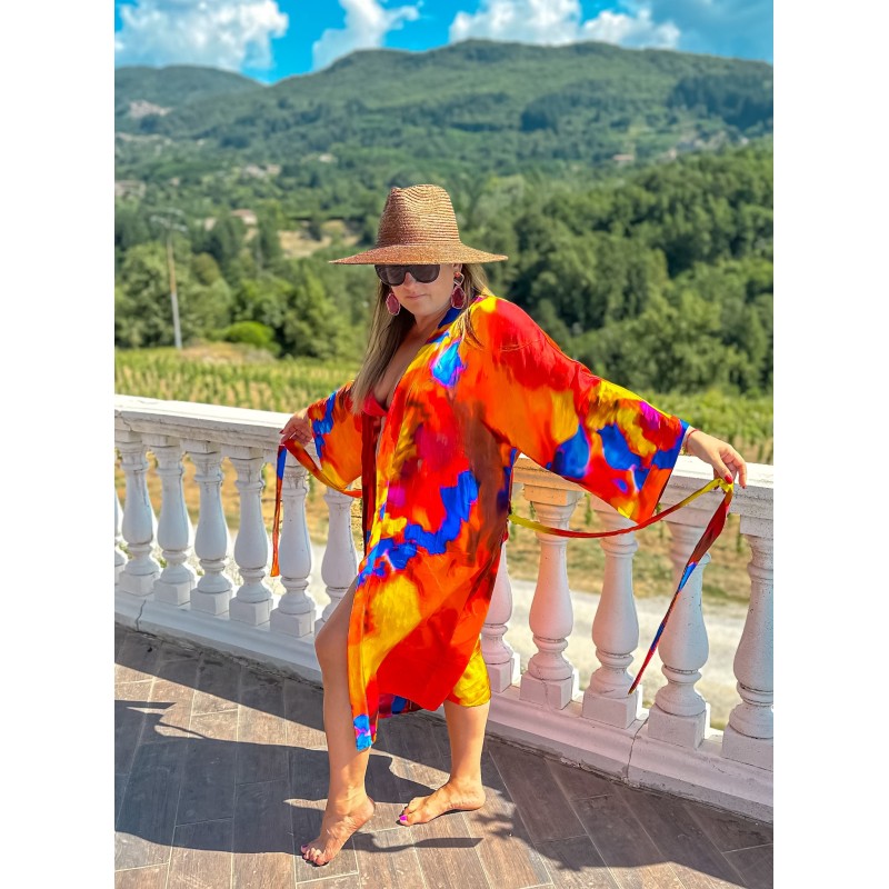 Wolfly damski szlafrok plażowy Kimono JEDWABNe pomarańczowe - 4