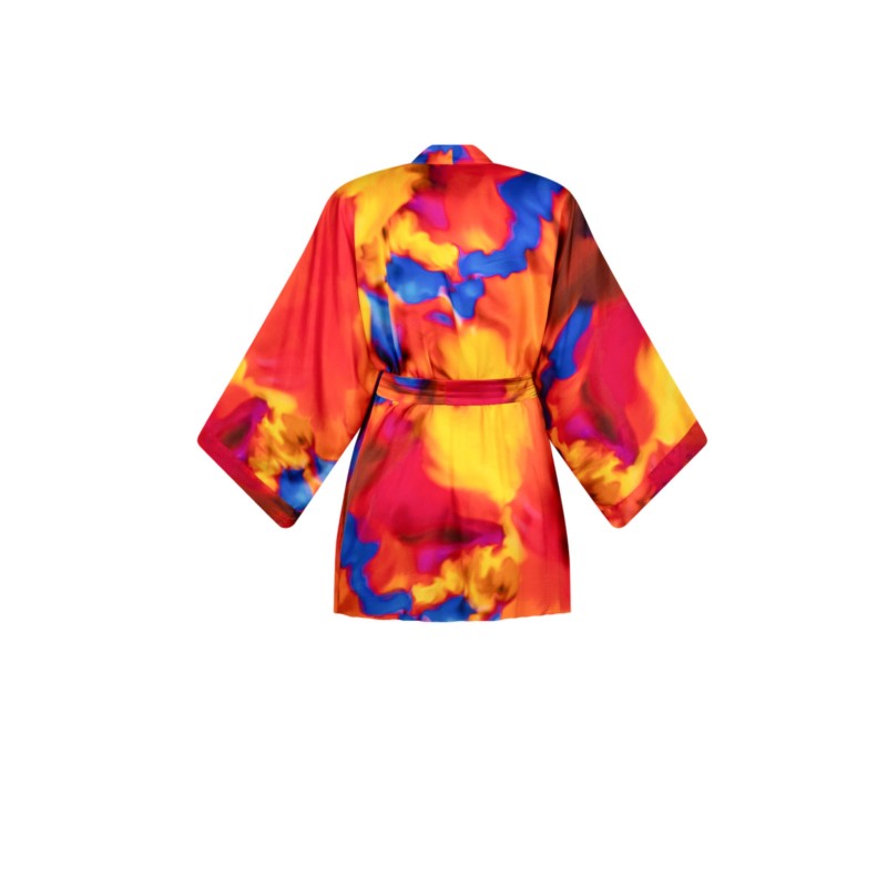 Wolfly damski szlafrok plażowy Kimono JEDWABNE krótkie pomarańczowe - 1