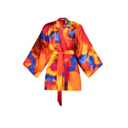 Wolfly damski szlafrok plażowy Kimono JEDWABNE krótkie pomarańczowe - 2