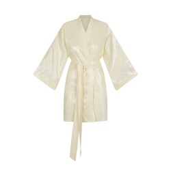 Wolfly damskie kimono lniane szlafrok z lnu wiązane pastelowy żółty połysk - 1