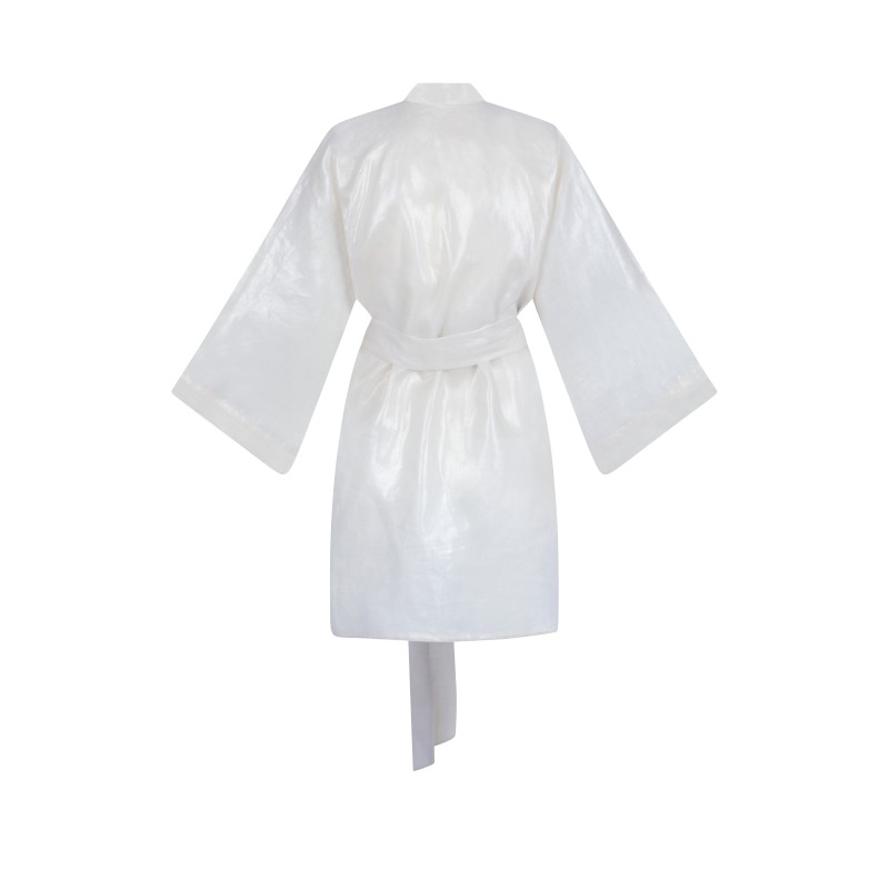 Wolfly damskie kimono lniane szlafrok z lnu białe błyszczące - 1