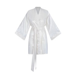 Wolfly damskie kimono lniane szlafrok z lnu białe błyszczące - 2