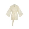 Wolfly damskie kimono lniane krótkie szlafrok z lnu wiązany pastelowy żółty połysk - 1