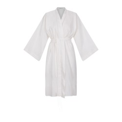 Wolfly damkie długie kimono z lnu szlafrok lniany wiązany biały - 2