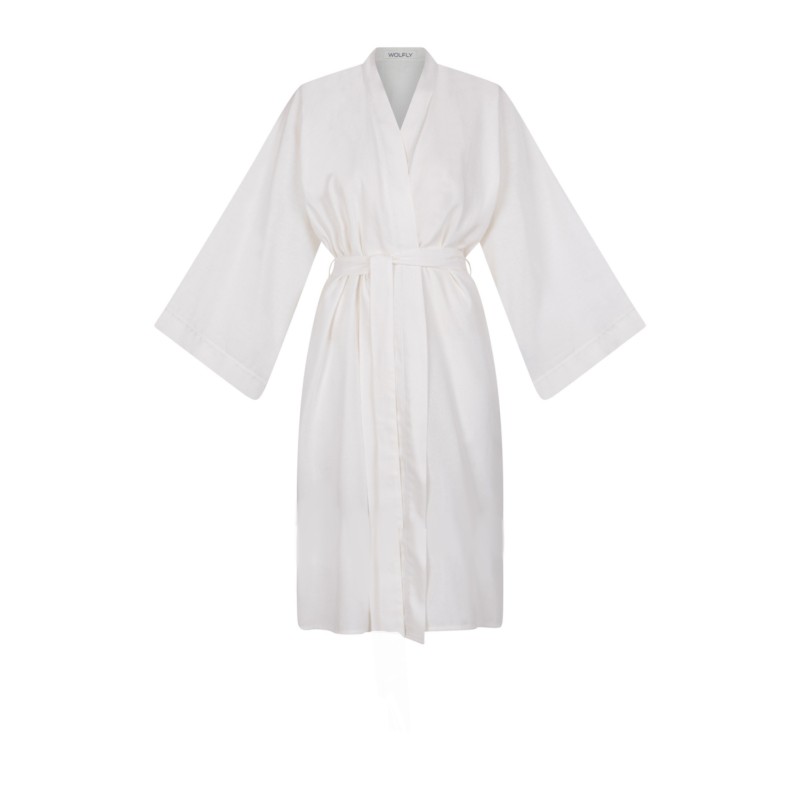 Wolfly damkie długie kimono z lnu szlafrok lniany wiązany biały - 2