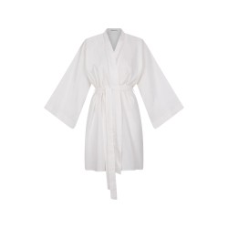 Wolfly damskie kimono lniane szlafrok z lnu wiązany biały - 1
