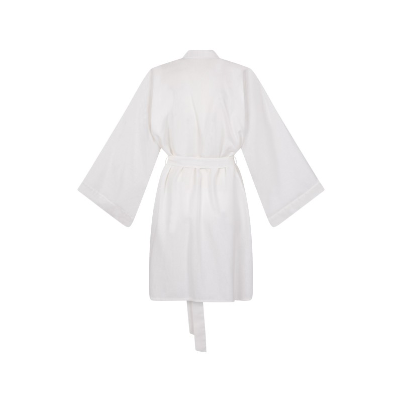 Wolfly damskie kimono lniane szlafrok z lnu wiązany biały - 2