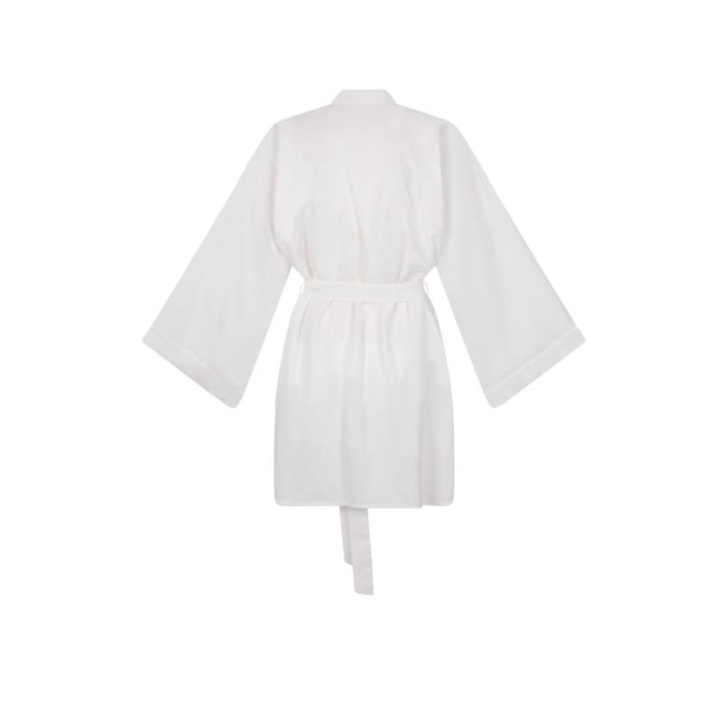 Wolfly damskie kimono lniane krótkie szlafrok z lnu białe - 2
