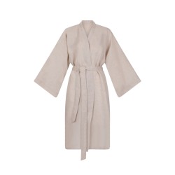 Wolfly damskie kimono długie lniane szlafrok wiązany z lnu naturalne - 1