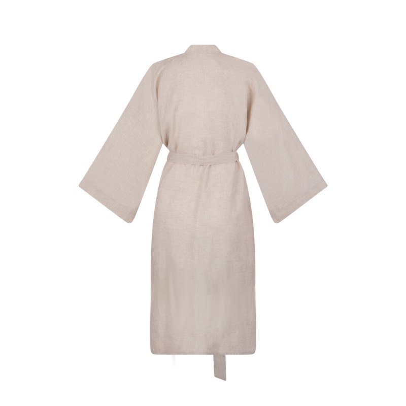 Wolfly damskie kimono długie lniane szlafrok wiązany z lnu naturalne - 2
