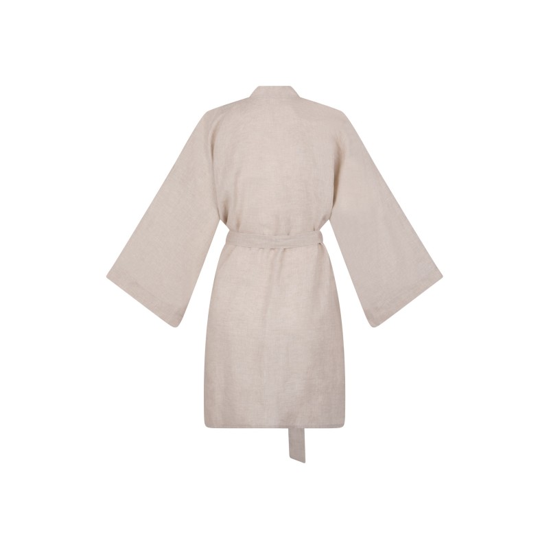 Wolfly damskie kimono lniane szlafrok z lnu wiązane naturalne - 1