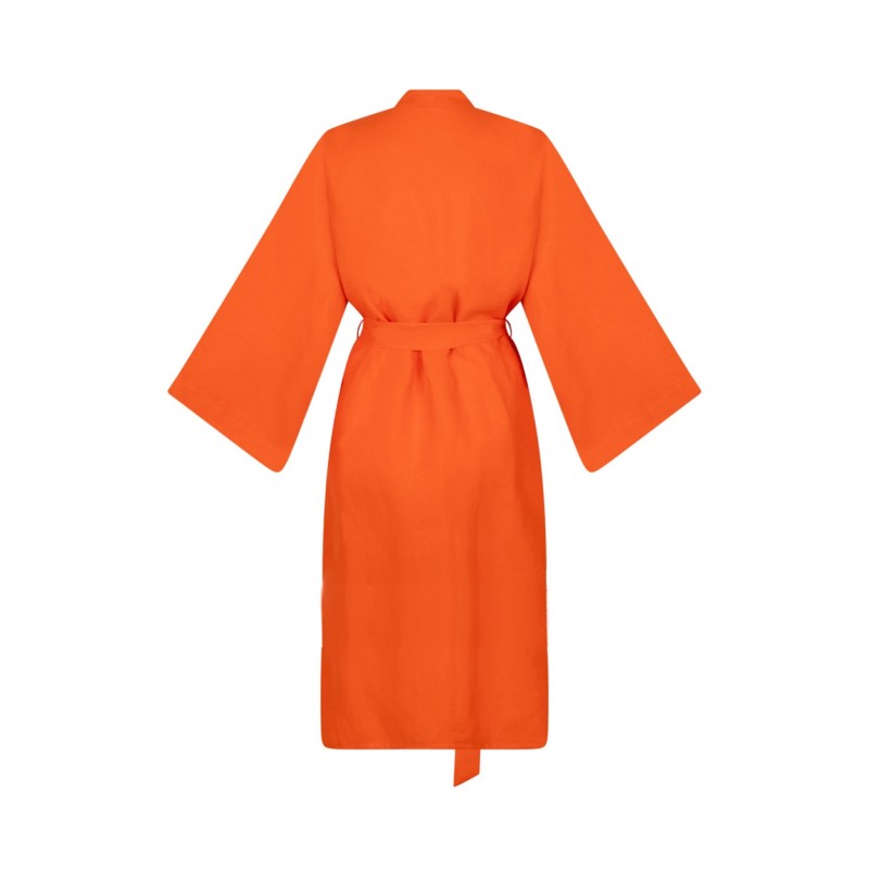 Wolfly damskie kimono lniane długie szlafrok z lnu pomarańczowe - 1