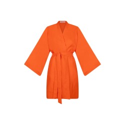 Wolfly damskie kimono lniane szlafrok z lnu wiązany pomarańczowy - 2