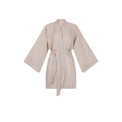 Wolfly damskie krótkie kimono z lnu szlafrok lniany naturalny - 1