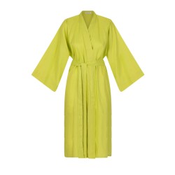 Wolfly damskie kimono długie lniane szlafrok z lnu limonka - 1