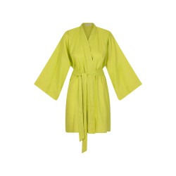Wolfly damskie kimono lniane szlafrok z lnu wiązane limonka - 1
