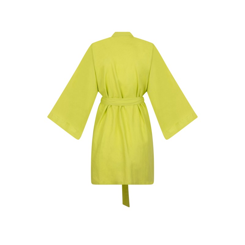 Wolfly damskie kimono lniane szlafrok z lnu wiązane limonka - 2
