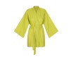Wolfly damskie kimono lniane krótkie szlafrok z lnu wiązany limonkowy - 1
